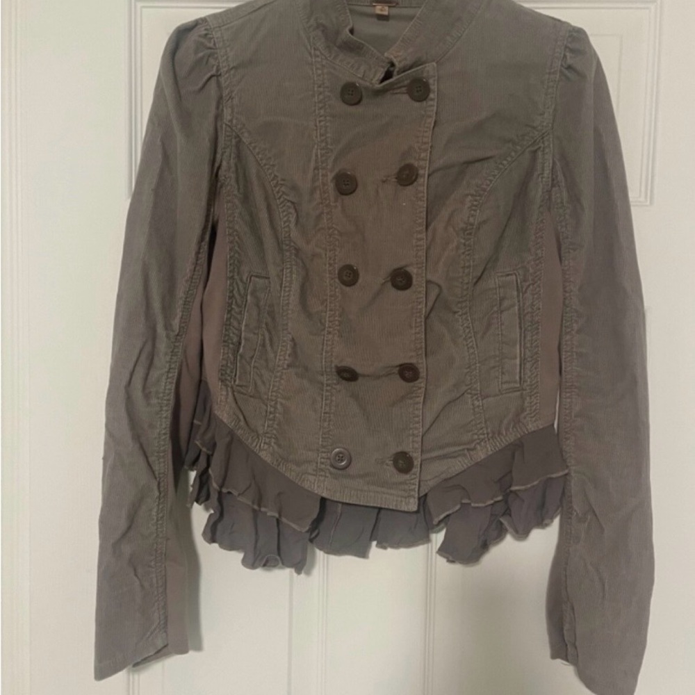 Free People Gray Utility Jacket with Ruffle Hem
